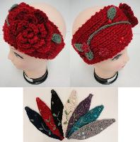 Hand Knitted Ear Band--Flower & Leaves